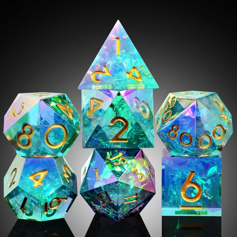DNDND Iridescent Plating Sharp DND Dice, Handmade Resin Sharp Edge D&D Die with Gift Case for Dungeons and Dragon Tabletop Games (Iridescent Plating) - Image 2